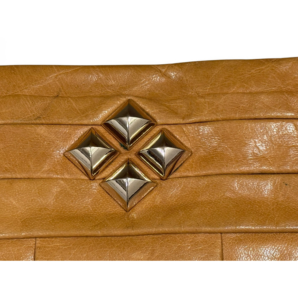 Vintage Y2K Gianni Bini Cognac Tan Leather Clutch Shoulder Bag Stud Detail Purse - Picture 5 of 11